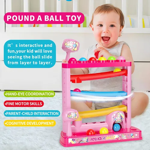 Vista 6 de OCHIDO Juguetes Montessori para niños de más de 3 años, juguetes de bola Pound A incluyen 2 martillos y 12 bolas, regalos para niñas a partir de 3