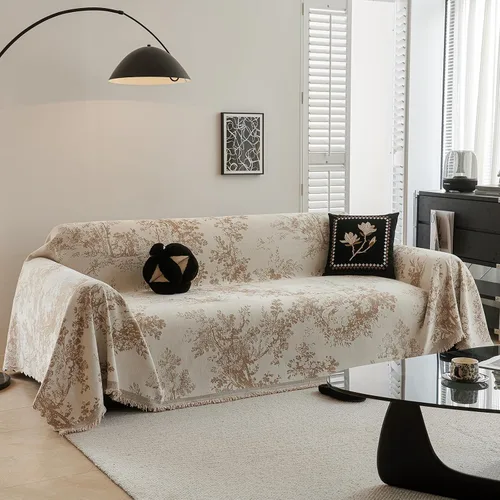 Vista 30 de DREAMINGO Funda para sillón reclinable con estampado floral verde y botánico de jacquard, 1 cojín, acogedora funda de felpilla para sala de estar