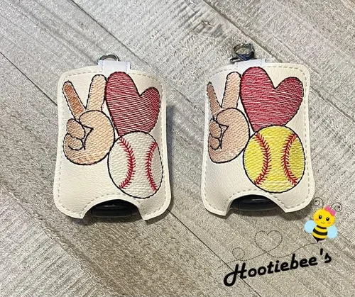 Vista 2 de Peace Love Baseball/Softball Hand Sanitizer Holder Key Fob