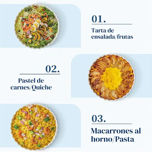 Vista 3 de LOVECASA Molde para hornear quiche de porcelana, molde para pastel reutilizable de 10 pulgadas, molde redondo antiadherente para pastel, molde
