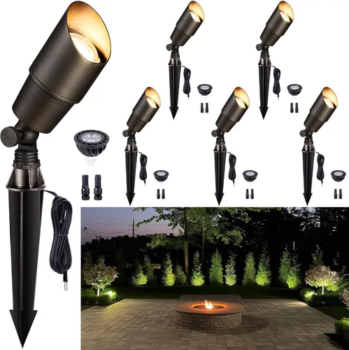 Vista 11 de Gardenreet Focos de Paisaje de Bajo Voltaje - Luz Ascendente LED de Latón para Exteriores 12V, Focos con Cable IP65 Impermeables, Bronce Antiguo