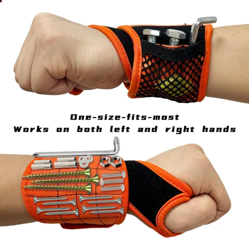 Vista 5 de Pulsera magnética con linterna y pedal magnético para sujetar tornillos, correa de herramientas magnética para sujetar tornillos, clavos, brocas