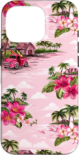 Vista 18 de Funda para iPhone 11 Tropical Hibiscus Island Palm Tree Rockabilly Surfer Beach