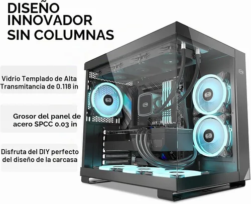Vista 2 de PCCOOLER C3T500 ARGB Chasis para PC Mid Tower Escritorio Superior para PC Gaming para ATX/M-ATX/ITX con 6 Ventiladores ARGB, Diseño Sin Columnas