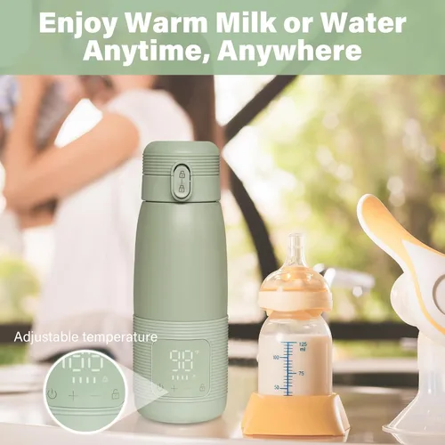 Vista 9 de Calentador de botellas portátil para viajes, doble modo de calentamiento para leche materna y agua, calor rápido de 3 minutos, gran capacidad de 12