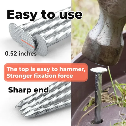 Vista 5 de Clavos Espirales para Paisajismo de Servicio Pesado de 8 pulgadas - Estacas de Jardín de Metal Galvanizado Sólido para Fijar Bordes de Adoquines