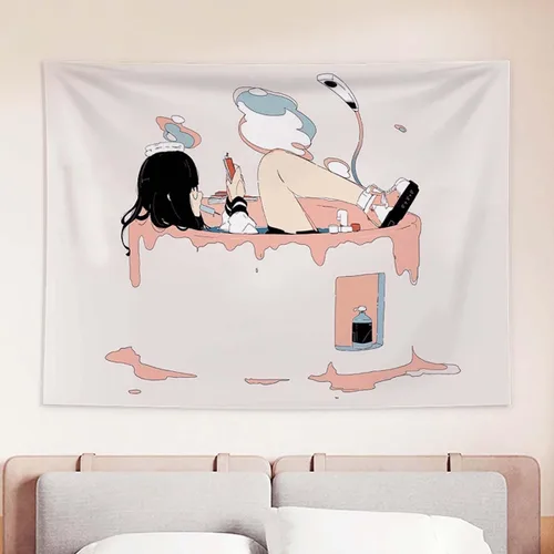 Vista 9 de MLAFE Tapiz Kawaii con temática de cómic de anime, póster de dibujos animados, arte de franela para decoración del hogar