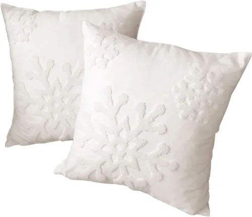 Vista 8 de 2 fundas de almohada bordadas de 18 x 18 pulgadas, diseño de copos de nieve caídos, de lino y algodón, para el hogar, sofá, cama, automóvil, Azul