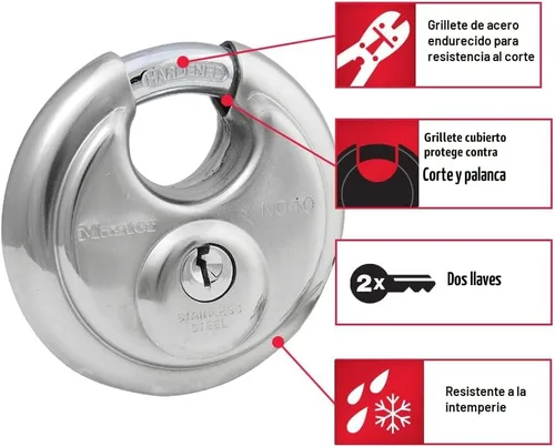 Vista 2 de Master Lock 40D - Candado de disco de acero inoxidable con llave