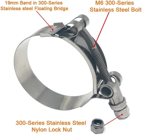 Vista 2 de ISPINNER Paquete de 2 abrazaderas de manguera con perno en T de 1 pulgada de acero inoxidable, rango de abrazadera 32-37 mm para manguera de ID de 1
