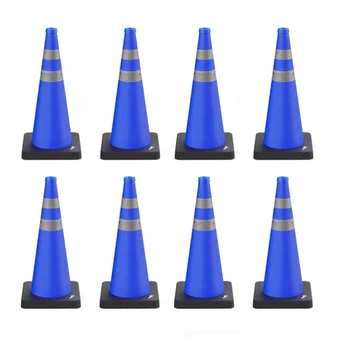 Vista 12 de BATTIFE [1 Paquete] Conos azules plegables de seguridad de tráfico de 28 pulgadas con base negra pesada, conos emergentes multiusos con collar