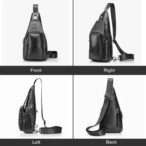 Vista 3 de Bolso de pecho de cuero genuino para hombre, bolso cruzado de hombro, bandolera, mochila de mensajero, mochila para negocios, casual