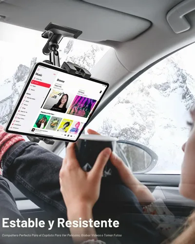 Vista 4 de Soporte para tablet para visera solar de automóvil, brazo mágico de metal, soporte de tableta ajustable de 360° con abrazadera ultra estable