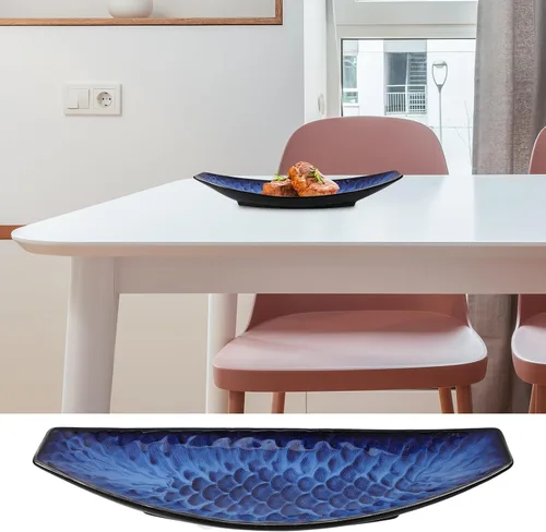 Vista 9 de DOITOOL Plato japonés de cerámica para sushi con forma de barco, plato de postre para sushi geta, platos para servir platos para el hogar, cocina
