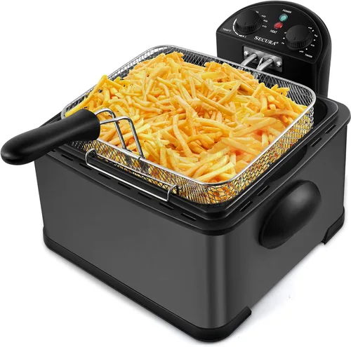 Vista 10 de Secura freidora eléctrica profunda con 3 cestas de acero inoxidable de 1700 vatios con temporizador, filtro de olor extra gratuito, 4.2 l/17 tazas