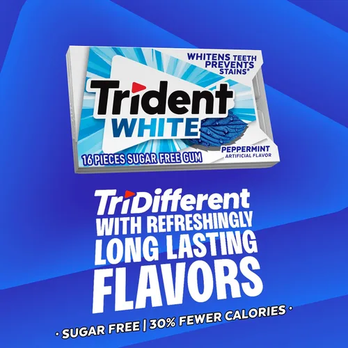Vista 6 de Chicle Trident White de menta piperita sin azúcar, 9 paquetes de 16 piezas (144 piezas en total)
