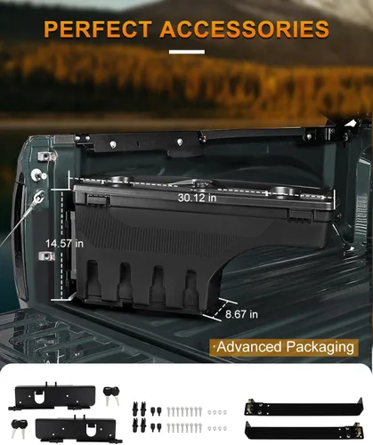 Vista 5 de ROADFAR Caja de almacenamiento de repuesto para caja de camioneta para Ford F-150 1997-2014, tapa con cerradura con llave, caja de herramientas