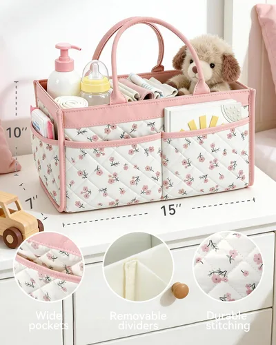 Vista 3 de Tivellary Organizador de pañales para bebé, elegante cesta de almacenamiento para artículos esenciales para recién nacidos, guardería y estación
