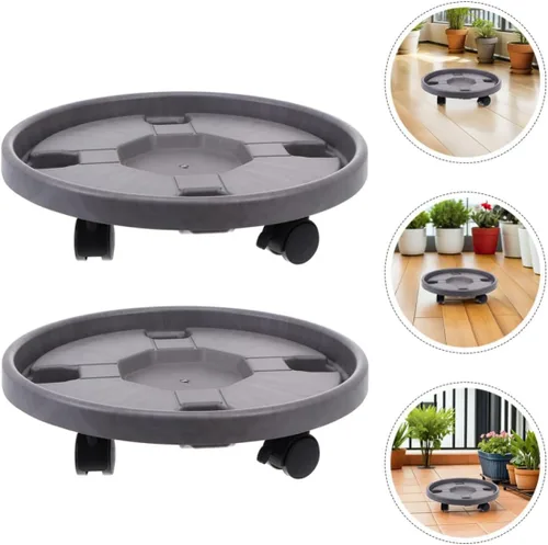 Vista 7 de 2pcs Round Plant Stand Roller Trolley with Brake Casters, Plastic Thickened Base with 360° Swivel Wheels, Water-catching Tray, for Planter Boxes and