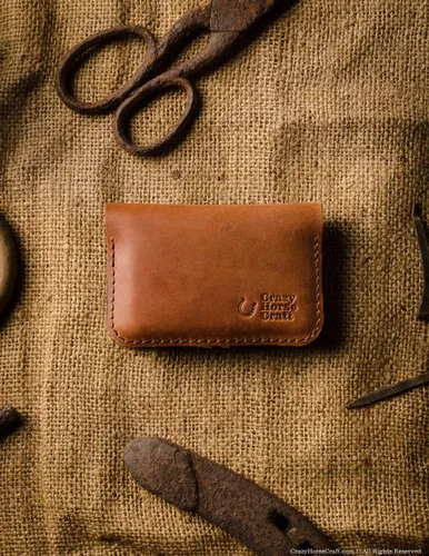 Vista 34 de Crazy Horse Craft Personalized Leather Card Holder, Business Card Case Felt Alpine Green