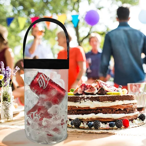Vista 6 de Paquete de 2 bolsas de vino helado, portátil, plegable, enfriador de bolsa de vino transparente con asa, enfriador de botellas de vino, bolsa