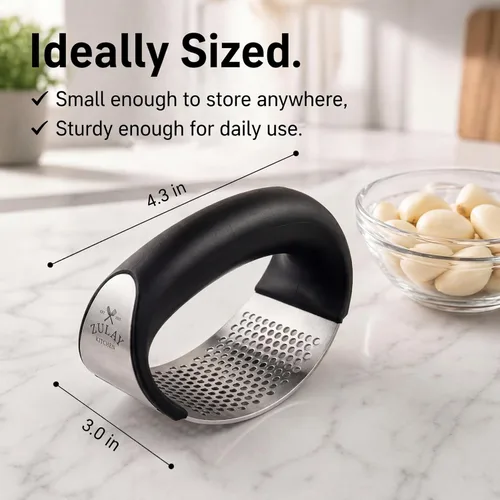 Vista 2 de Zulay Kitchen Juego de Prensador de Ajo Balancín de Acero Inoxidable - Picador de Ajo Premium Triturador de Ajo - Nuevo Triturador de Ajo Innovador