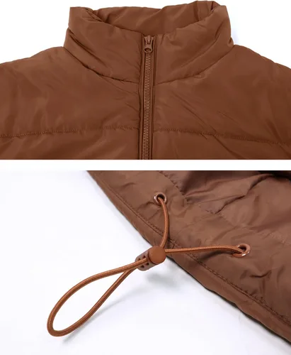 Vista 5 de APAFES Chaleco acolchado de invierno para mujer, ligero, cuello alto, manga corta, acolchado, con bolsillos