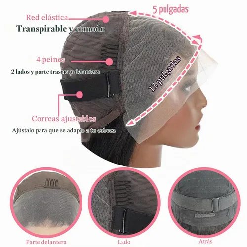 Vista 3 de Holiden Pelucas de cabello humano ondulado con encaje frontal, prearrancado, 100 % cabello humano real, densidad 250, 13 x 5, pelucas frontales