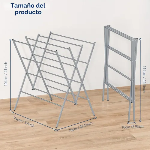 Vista 7 de Whitmor Tendedero plegable para ropa, 12 barras de metal para colgar ropa, uso en interiores y exteriores, 36.2 pulgadas de profundidad x 30.3