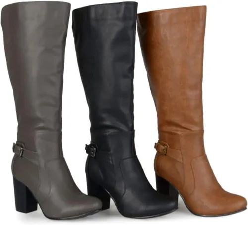 Vista 7 de Journee Collection Botas altas a media pantorrilla con detalle de hebilla para mujer, botas de pantorrilla regular y ancha