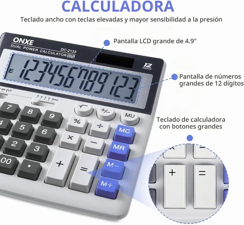 Vista 4 de Calculadora de escritorio estándar con función científica, potencia dual, botones grandes, pantalla LCD grande para 12 dígitos, calculadora portátil