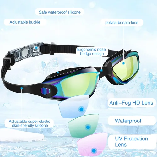 Vista 4 de Fabbay Paquete de 6 gafas de natación antivaho sin fugas, protección completa, para adultos, mujeres, hombres y jóvenes