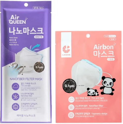Vista 6 de [10 Air Queen + 10 Airbon + 2 protectores de orejas] Mascarillas de seguridad facial con filtro de nano fibra de 3 capas