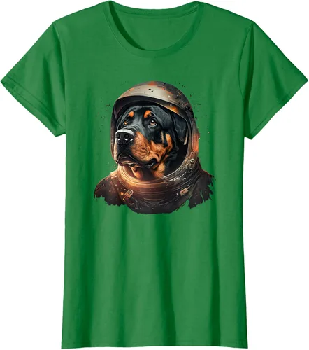 Vista 29 de Divertida camiseta Rottweiler con diseño de astronauta rottweiler en galaxia espacial, Negro