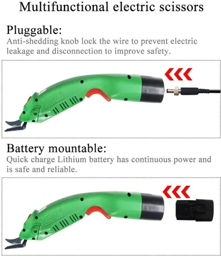Vista 4 de MXBAOHENG WBT-2 Tijeras eléctricas para cortar tela, cartón y fibra de vidrio Tijeras inalámbricas de costura con 2 cuchillas y baterías grandes