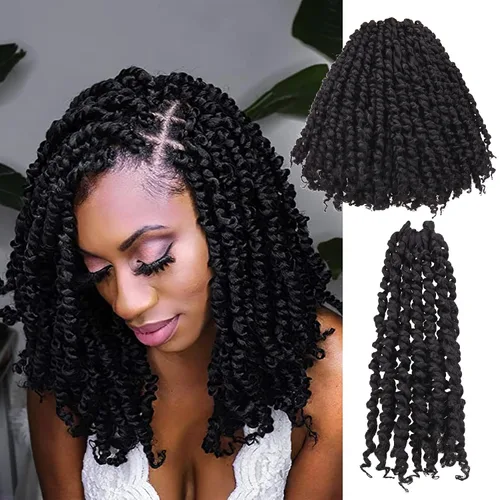 Vista 25 de Paquete de 8 paquetes de cabello de ganchillo súper corto de 6 pulgadas para mujeres negras y niños, extensiones de cabello pretrenzado suave