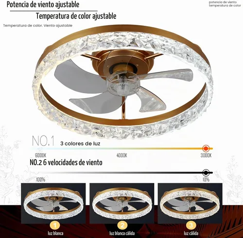 Vista 3 de FRIXCHUR Ventilador de techo de cristal dorado con luz y control remoto, lámpara de araña de 20 pulgadas 1-dorado