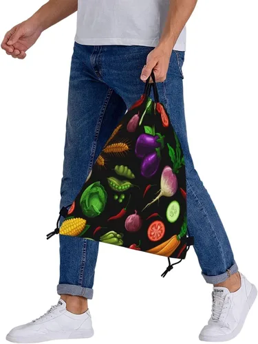 Vista 8 de Drawstring Gym Bag Sports Sackpack String Bag for Yoga Travel Swim-Healthy Vegetables Drawstring Backpack for Men Women