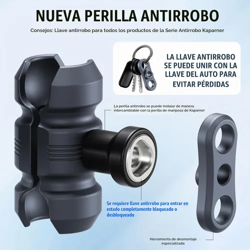 Vista 8 de Soporte de aluminio para teléfono de motocicleta, abrazadera de tornillo para manillar de 0.866-1.260 in, brazo de enchufe ajustable y clip de KPS-02