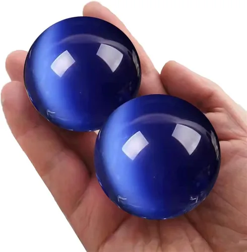 Vista 11 de Bolas Baoding de cristal artificial de ojo de tigre azul claro de 1.57 pulgadas, bolas de salud chinas de cuarzo curativo para terapia de manos