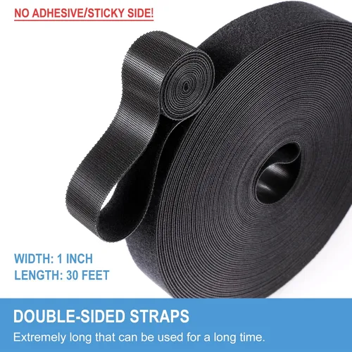 Vista 2 de Rollo de gancho y bucle de 1 pulgada x 30 pies Tiras de doble cara, correas de autoagarre Sujetadores de envoltura multiusos reutilizables