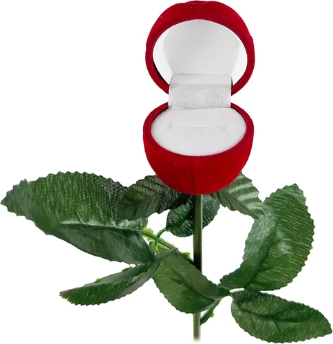 Vista 3 de Caja de joyería de rosa roja para pendientes de anillo