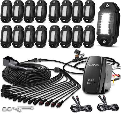 Vista 10 de LEDMIRCY Kit de luces de roca blanca pura con interruptor arnés de cable, 12 luces LED de roca blancas para camiones todoterreno, ATV, UTV, SUV