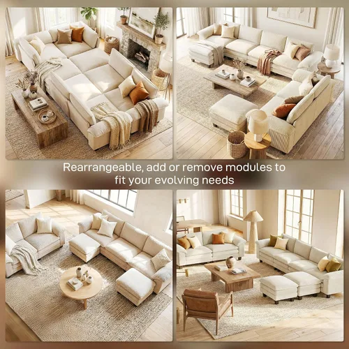Vista 8 de HOMCOM - Sofá modular seccional, sofá de nube de gran tamaño de 124 pulgadas, color beige