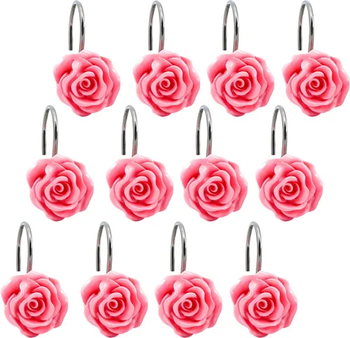 Vista 7 de BEAVO 12 ganchos de cortina de ducha de flores, ganchos de ducha de rosas