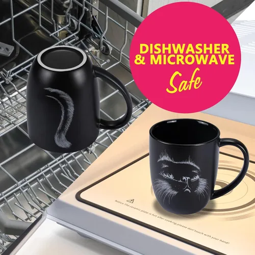 Vista 4 de Taza de café de cerámica con diseño de gato de 14 onzas, regalo para amantes de los gatos, regalos personalizados para inauguración de la casa