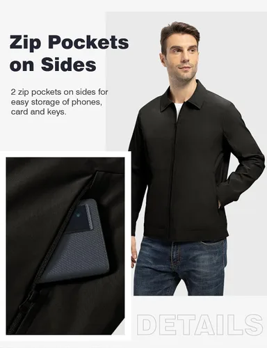 Vista 4 de TBMPOY Chaquetas ligeras para hombre, cortavientos ligeros, con cremallera completa, casual, para trabajo, golf, negocios, otoño, abrigo