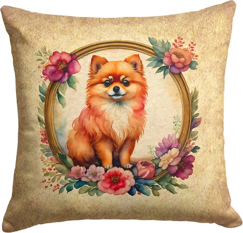 Vista 280 de Caroline's Treasures DAC2072PW1414 Affenpinscher and Flowers - Almohada decorativa de tela, lavable a máquina, para interiores y exteriores