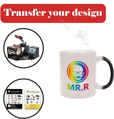 Vista 4 de MR.R 6 juegos de 11 oz sublimación en blanco negro mágico color cambiante de color mágico taza de cerámica con superficie brillante mate