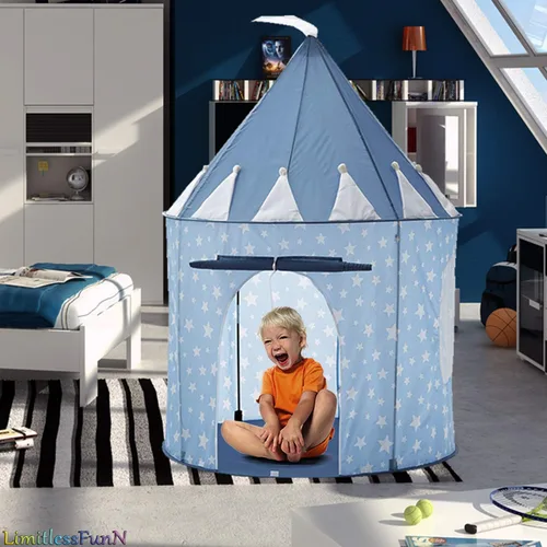Vista 2 de Tienda de campaña y luces de castillo para niños, juguete de casa de juegos para niños, 41 x 53 pulgadas, azul